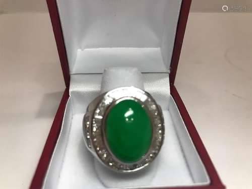 Natural Icy-Green Burma Jadeite Men's Ring with Diamond