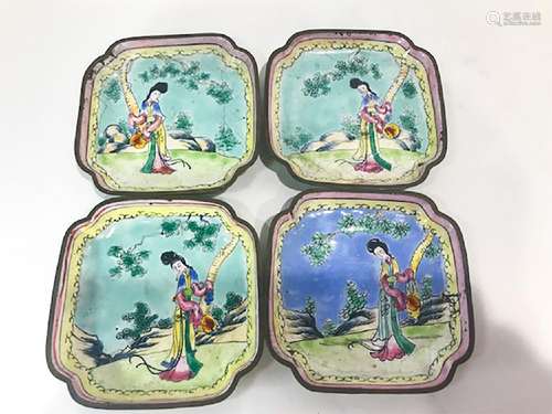 A Set of Four Chinese Qing Dynasty Cloisonne Plates