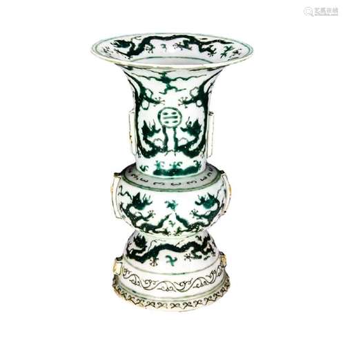 Chinese Ming Dynasty Period Green Glazed Dragon Beaker