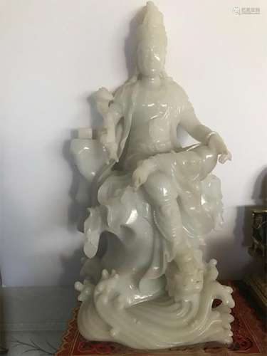 19th C Natural Carved Burma Jade Buddha Statue