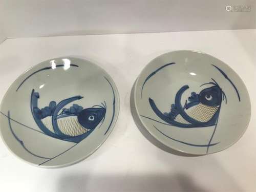 A Pair of Qing Dynasty Blue and White Porcelain Plates