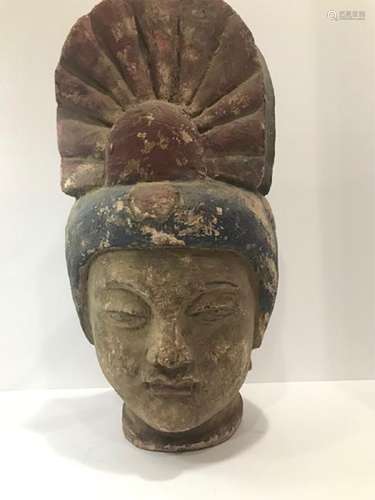 Chinese Ming Dynasty Wooden Buddha Head