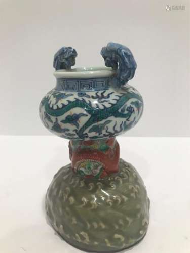 Chinese Qing Dynasty Doucai High Censer