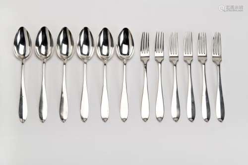 Six table forks and spoons