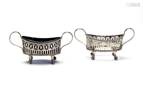 Two Dutch silver salt cellars, one with blue glass liner, Anthonis de Haas, Amsterdam