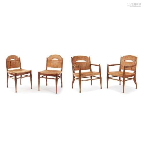 ÉMILE-JACQUES RUHLMANN (1879-1933) Suite d'une paire de fauteuils et d'une paire de chaises, modèle 