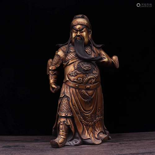 A GILT BRONZE GUANGONG STATUE