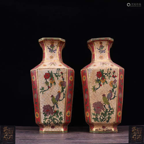 PAIR CLOISONNE ENAMELED VASES