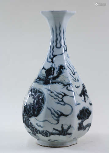 BLUE&WHITE DRAGON PATTERN PEAR SHAPED VASE