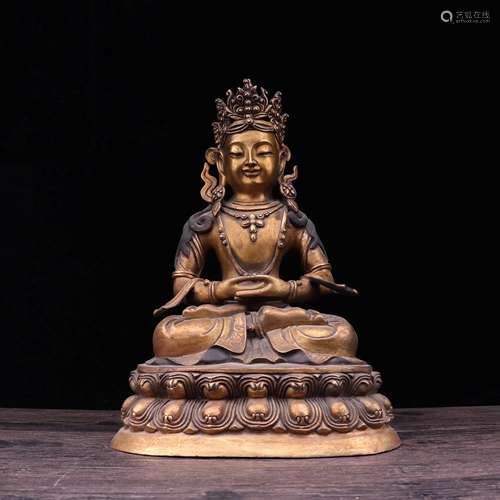 A GILT BRONZE BUDDHA STATUE WITH YONGLE MARK