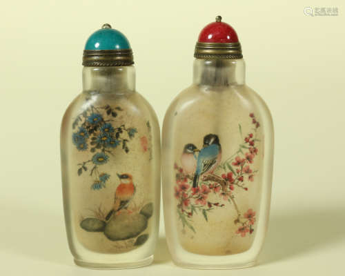 PAIR OF GLASS INSIDE PAINTING SNUFF BOTTLE