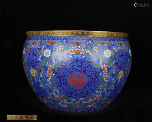 A CLOISONNE ENAMELED JAR WITH QIANLONG MARK