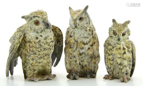 Three Vienna bronzes of owls