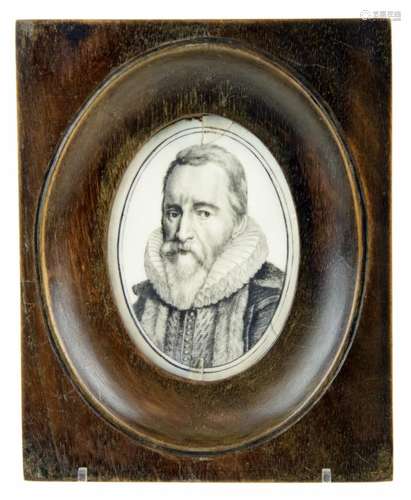 An oval portrait of Johan van Oldenbarneveldt on ivory.