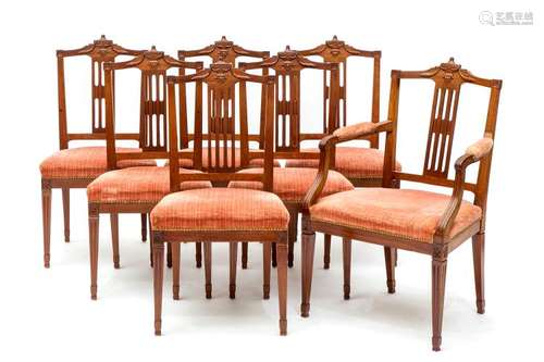 A set of seven Louis XVI style dining chairs