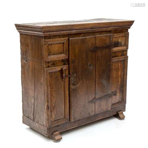 An oakwooden aumbry or food cupboard