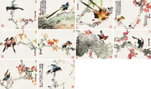赵少昂（1905～1998） 花鸟集锦 镜片 设色纸本