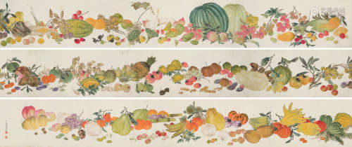 容祖椿（1872～1942） 百果图 手卷 设色绢本