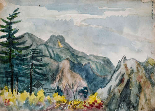 关良（1900～1986） 水彩孝子峰 镜框 设色纸本