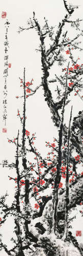 关山月（1912～2000） 梅花图 镜框 设色纸本