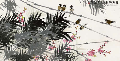 叶绿野（1922～2016） 竹报平安 镜框 设色纸本