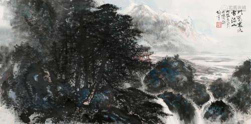 黎雄才（1910～2001） 1988年作 门对雪满山 镜框 设色纸本