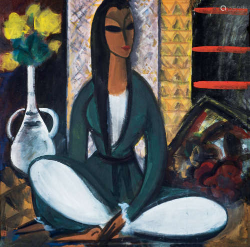 林风眠（1900～1991） 待字闺中 镜框 设色纸本