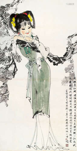 林墉（b.1942） 1982年作 宋词意仕女 镜框 设色纸本