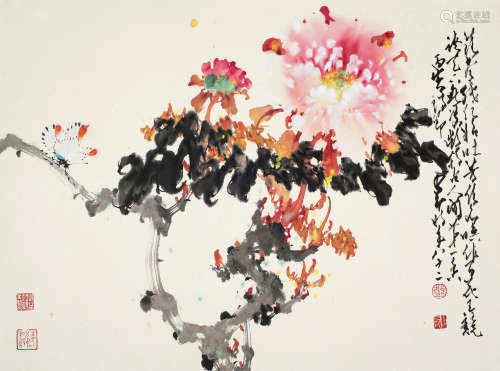 赵少昂（1905～1998） 1986年作 富贵叠来 镜框 设色纸本