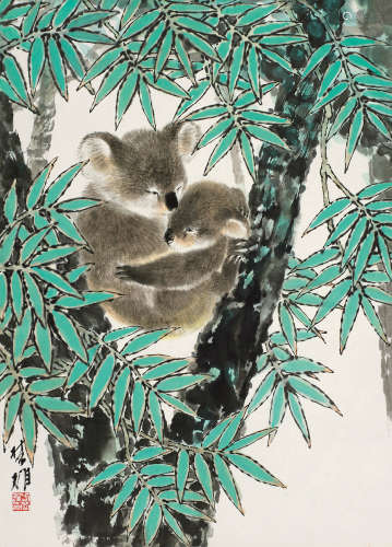 方楚雄（b.1950） 树熊 镜框 设色纸本