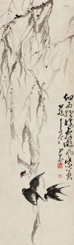 赵少昂（1905～1998） 1929年作 柳燕 立轴 设色纸本
