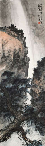 黎雄才（1910～2001） 松瀑图 镜框 设色纸本