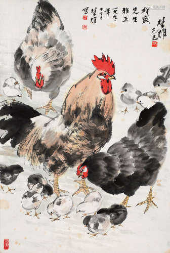 方楚雄（b.1950） 群鸡图 镜框 设色纸本
