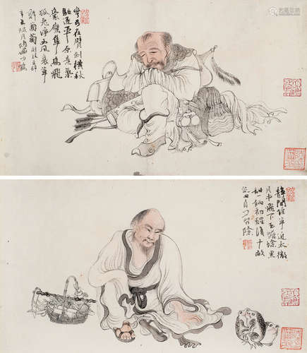 陆俨少（1909～1993） 人物 镜框 设色纸本