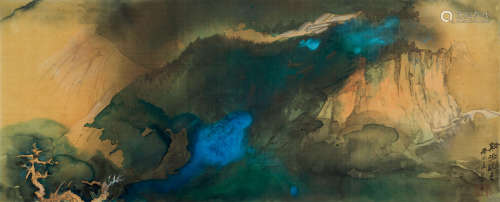 张大千（1899～1983） 1970年作 溪桥晚色 镜框 设色绢本