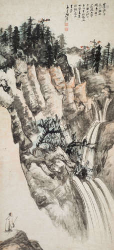 张大千（1899～1983） 1949年作 观瀑图 立轴 设色纸本