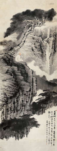 张大千（1899～1983） 1929年作 松下观瀑 镜片 设色纸本