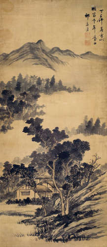 祁豸佳（1594～1683） 1677年作 山水 镜框 水墨绢本
