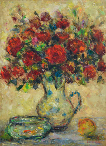 梁器奇 2004年作 玫瑰与金鱼 布面 油画