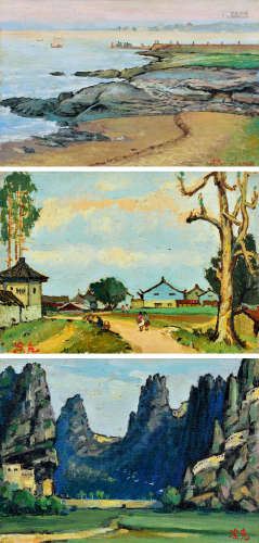 涂克 1980-1981年作 风景小品 （一组三幅） 油画