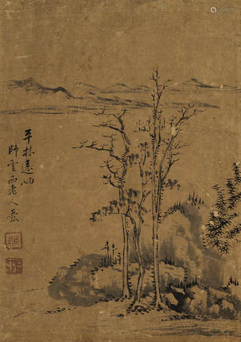 王玖（1745～1798） 平林远岫 镜片 水墨纸本