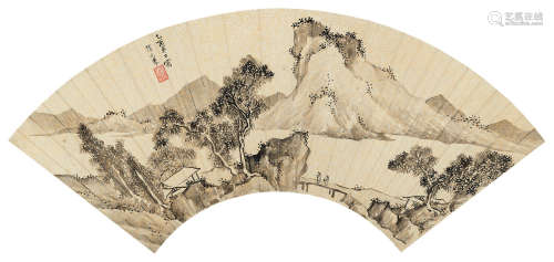 张元举（1552～1623） 山水 扇面 水墨金笺
