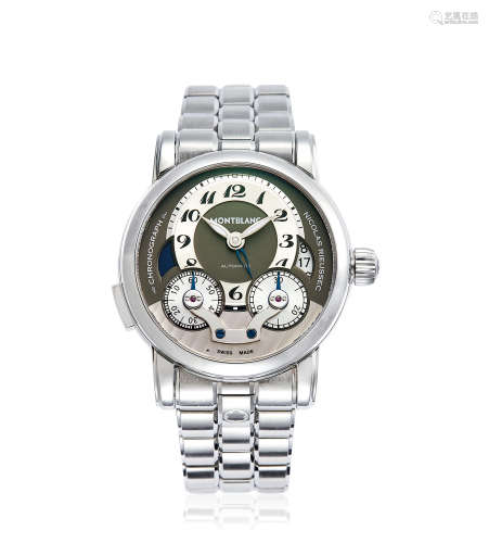 万宝龙尼古拉斯凯世系列精钢两地时配备计时功能链带腕表