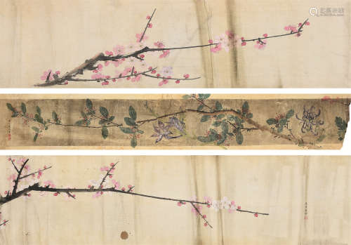 清 佚名 花卉横幅三件 绢本镜心