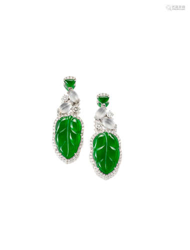 A Pair of Jadeite and Diamond Earrings