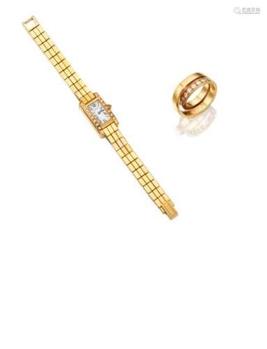 (2) A Ladies Diamond 'Tank' Wristwatch and A Diamond 'Paris' Ring, by Cartier