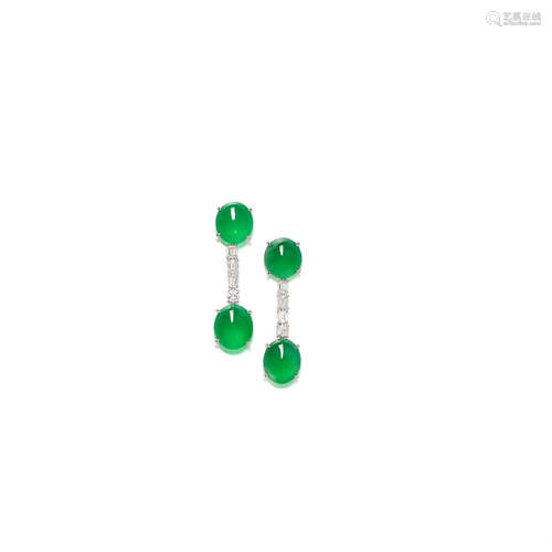 A Pair of Jadeite and Diamond Earrings