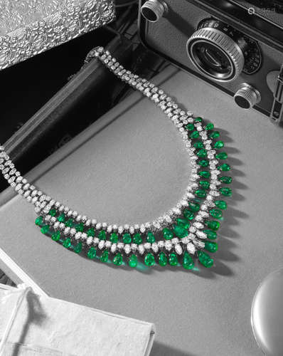 A Fine Emerald and Diamond Necklace, by Bulgari,  Circa 1960