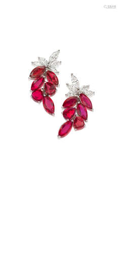 A Pair of Ruby and Diamond Earrings