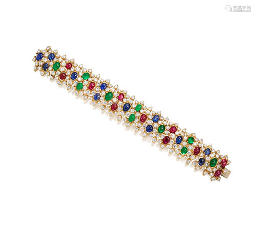 A Ruby, Sapphire, Emerald and Diamond Bracelet